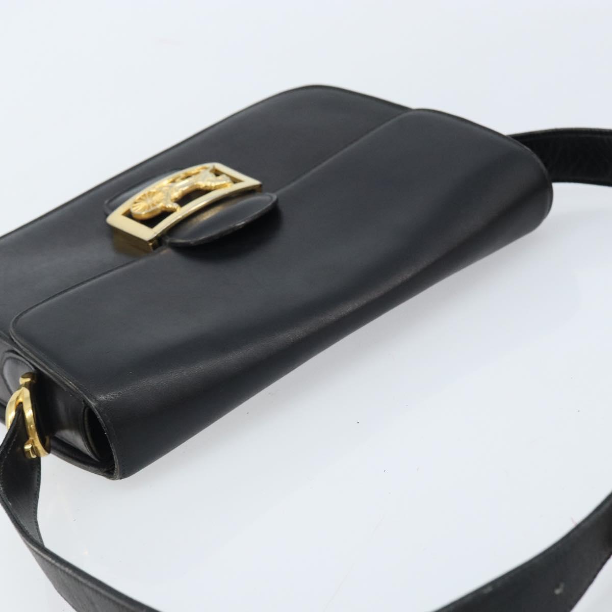 CELINE Horse Carriage Shoulder Bag Leather Black Gold Auth ARZ121