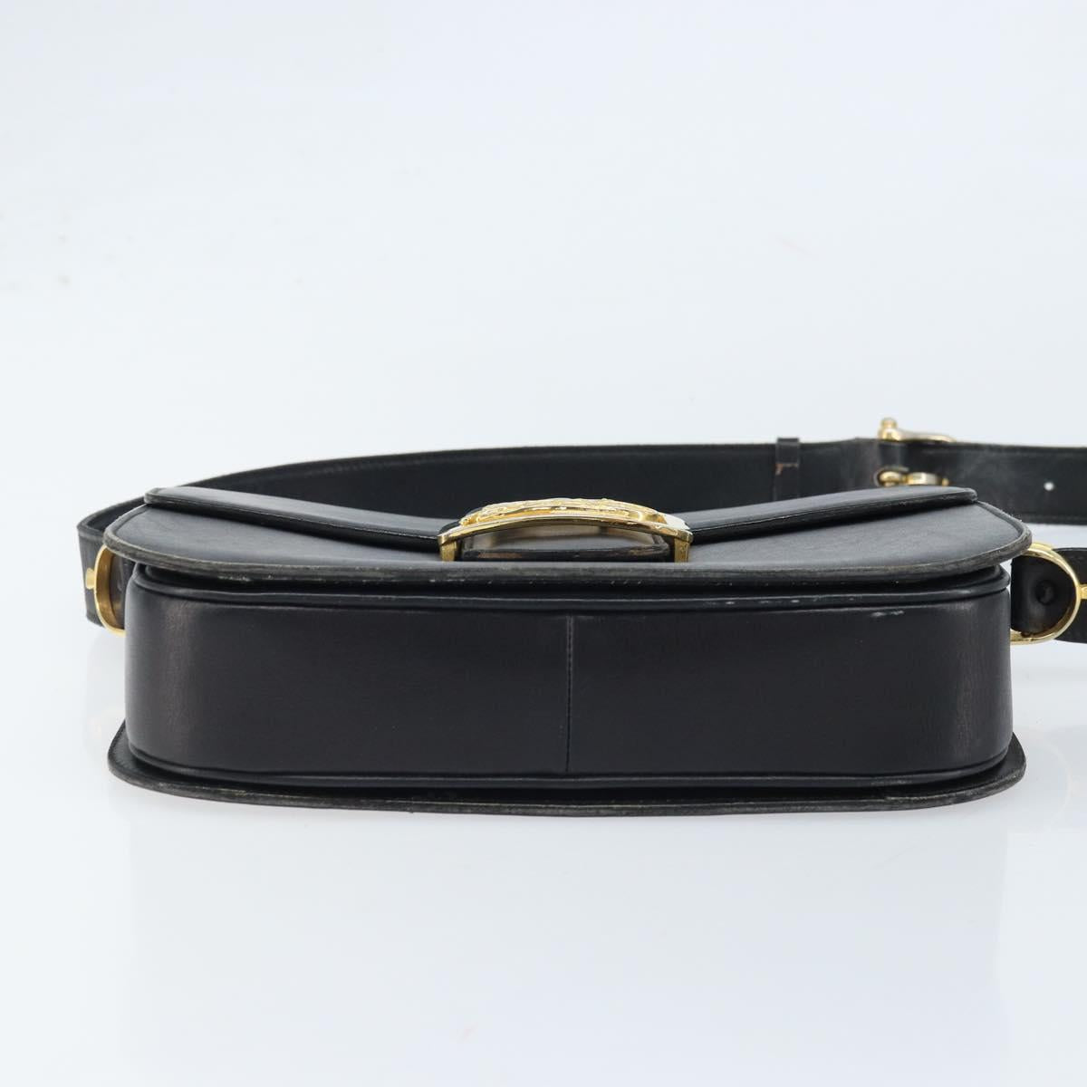 CELINE Horse Carriage Shoulder Bag Leather Black Gold Auth ARZ121