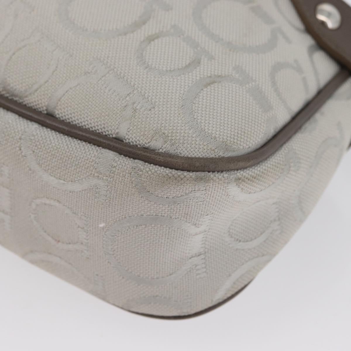 Salvatore Ferragamo Gancini Hand Bag Canvas Gray Silver Auth ARZ122