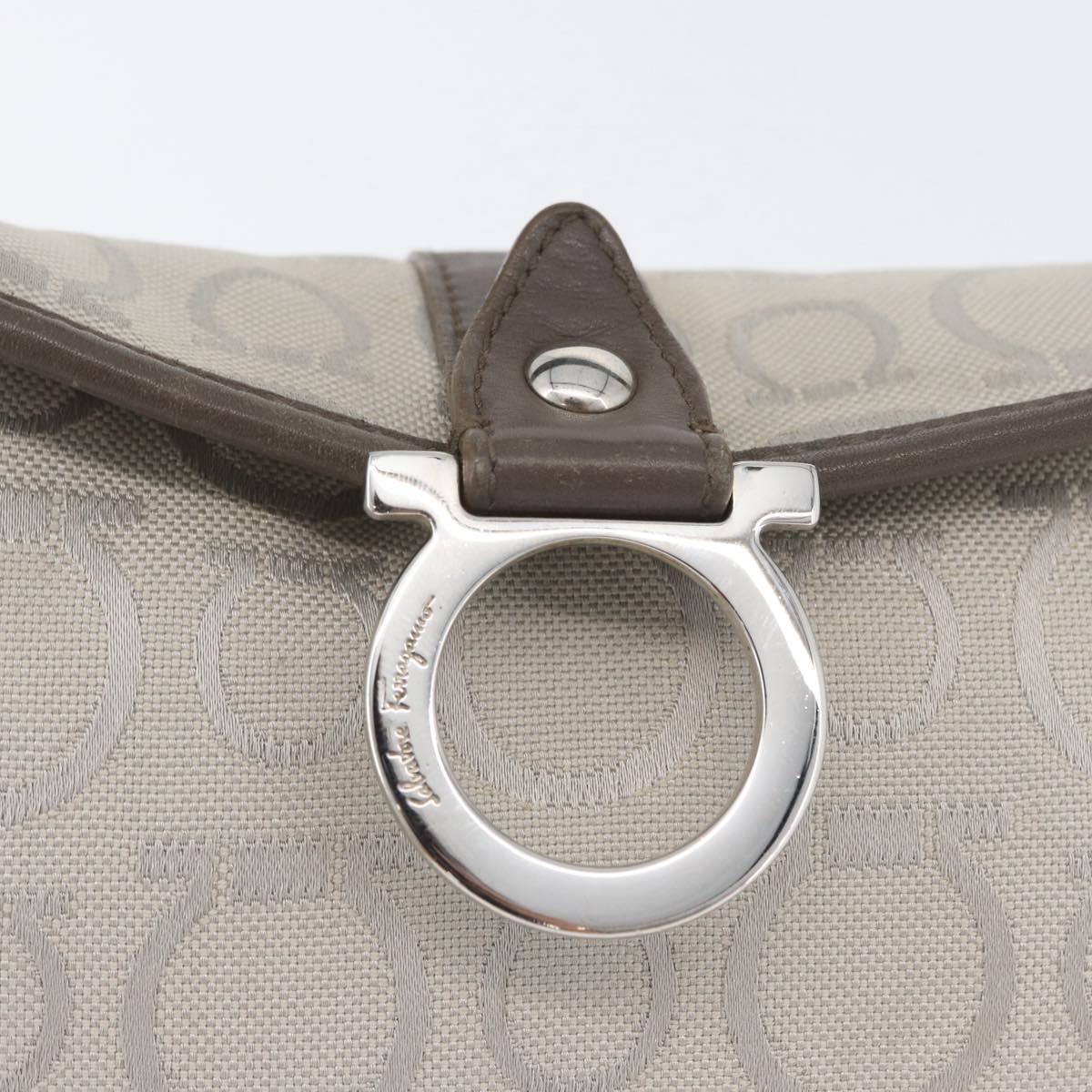 Salvatore Ferragamo Gancini Hand Bag Canvas Gray Silver Auth ARZ122