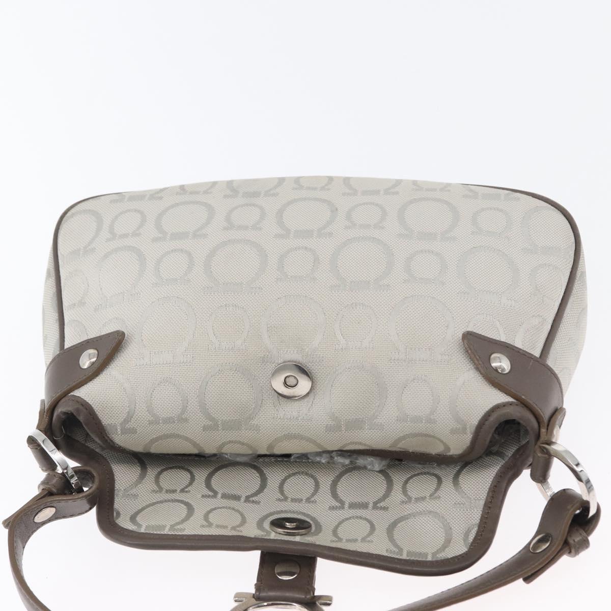 Salvatore Ferragamo Gancini Hand Bag Canvas Gray Silver Auth ARZ122