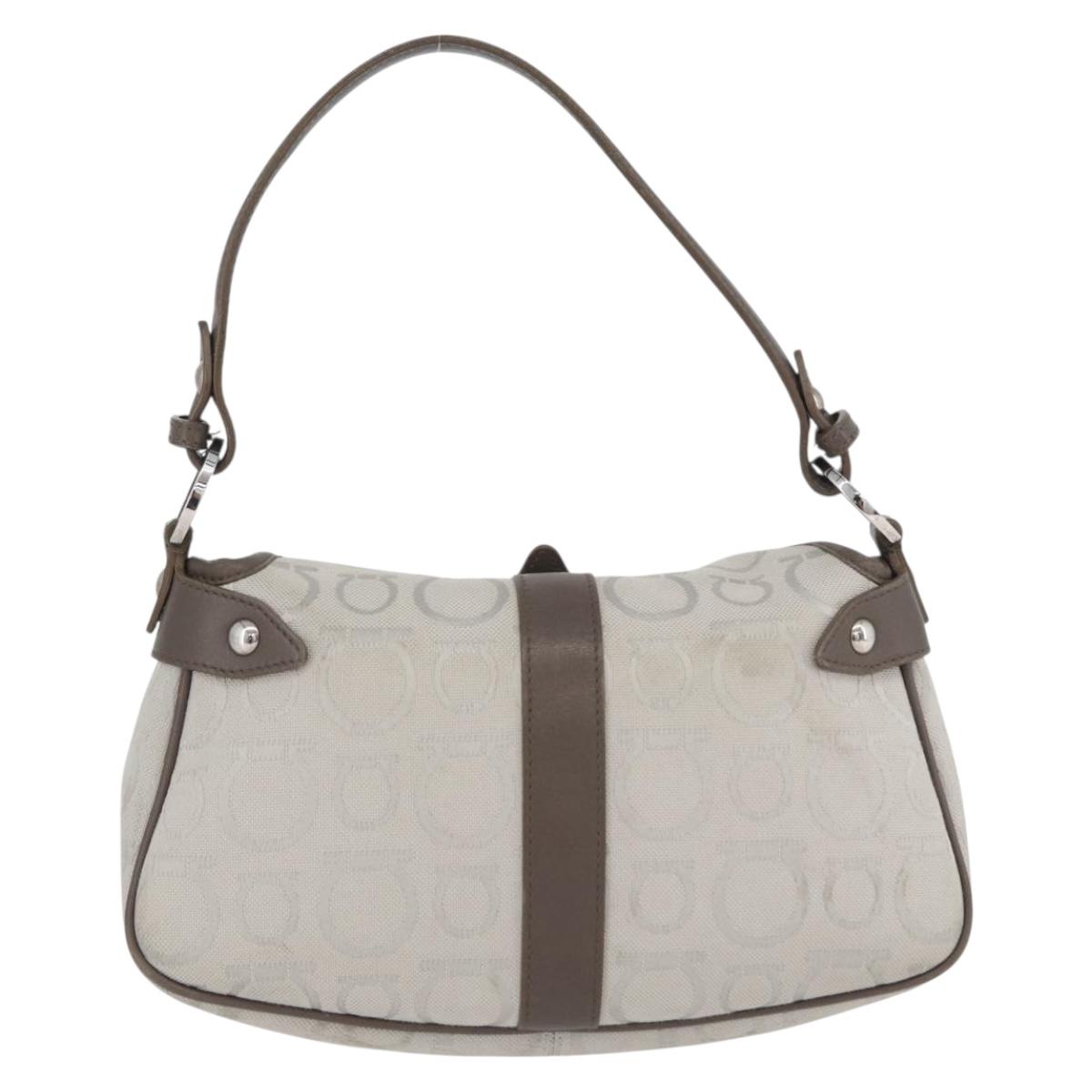 Salvatore Ferragamo Gancini Hand Bag Canvas Gray Silver Auth ARZ122