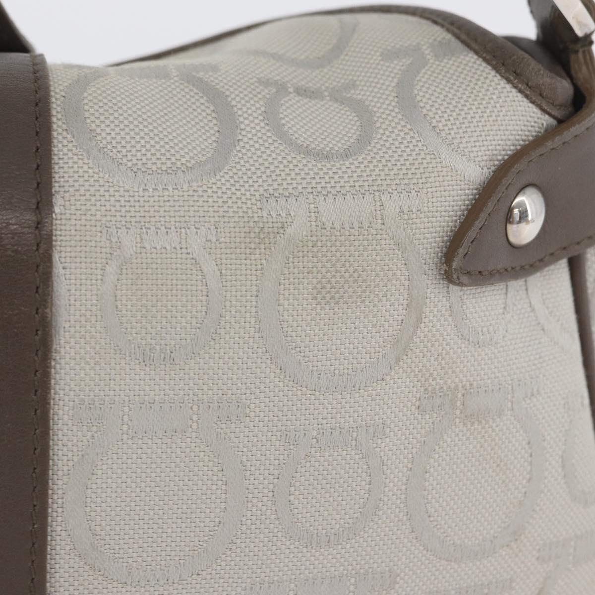 Salvatore Ferragamo Gancini Hand Bag Canvas Gray Silver Auth ARZ122