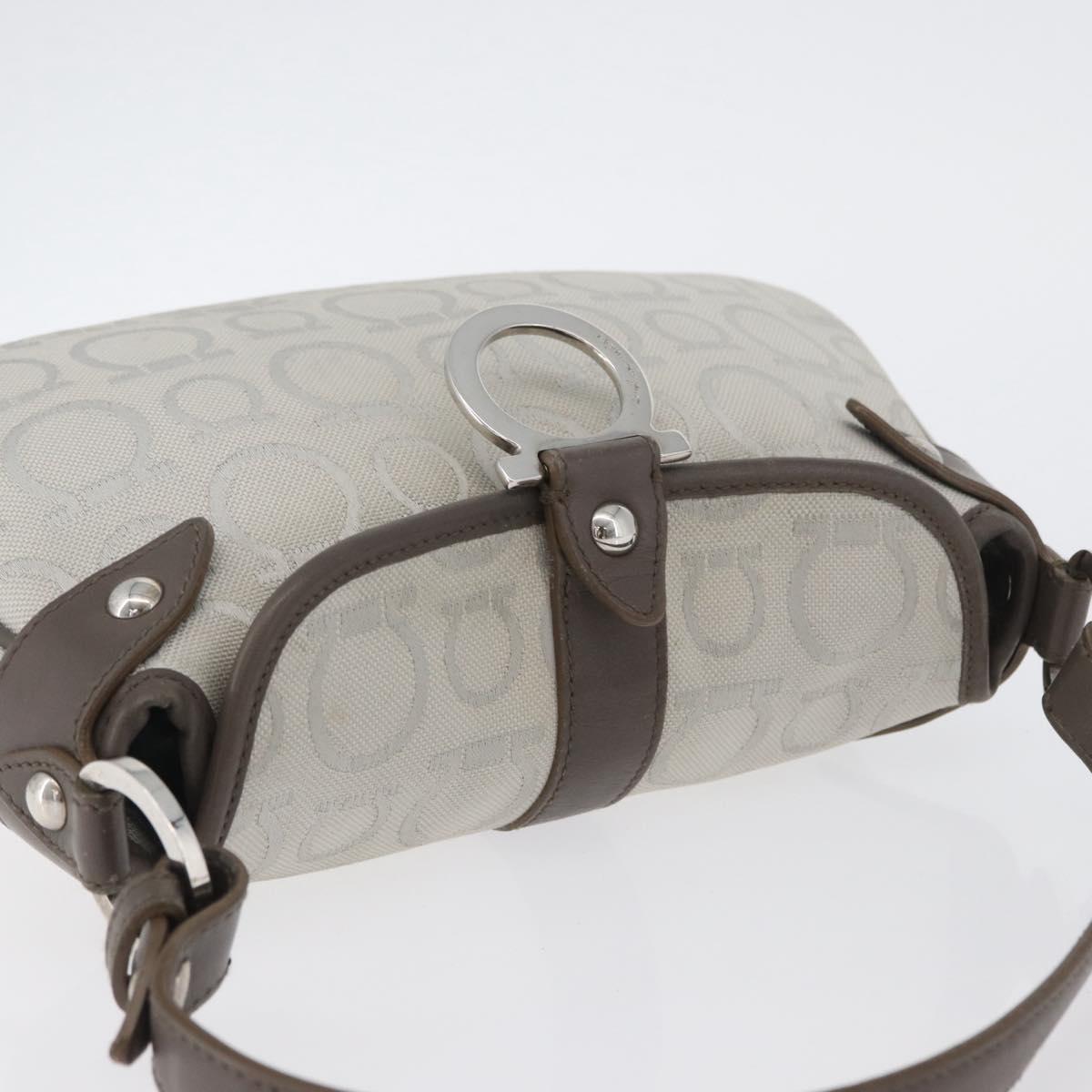Salvatore Ferragamo Gancini Hand Bag Canvas Gray Silver Auth ARZ122