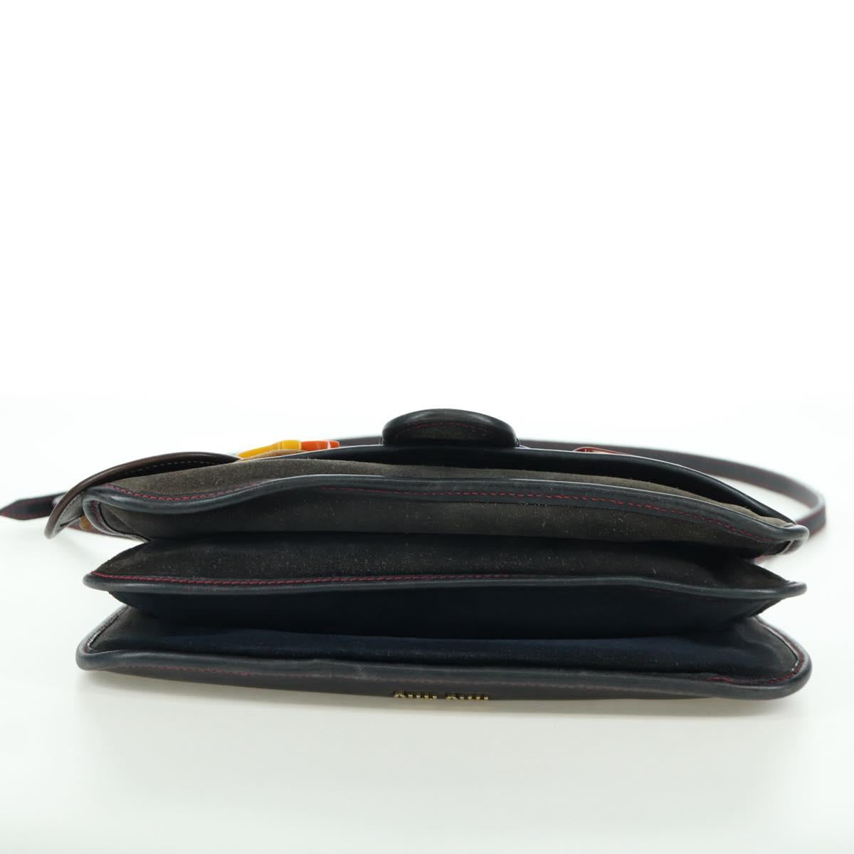 Miu Miu Shoulder Bag Suede Navy Gold Auth ARZ130V