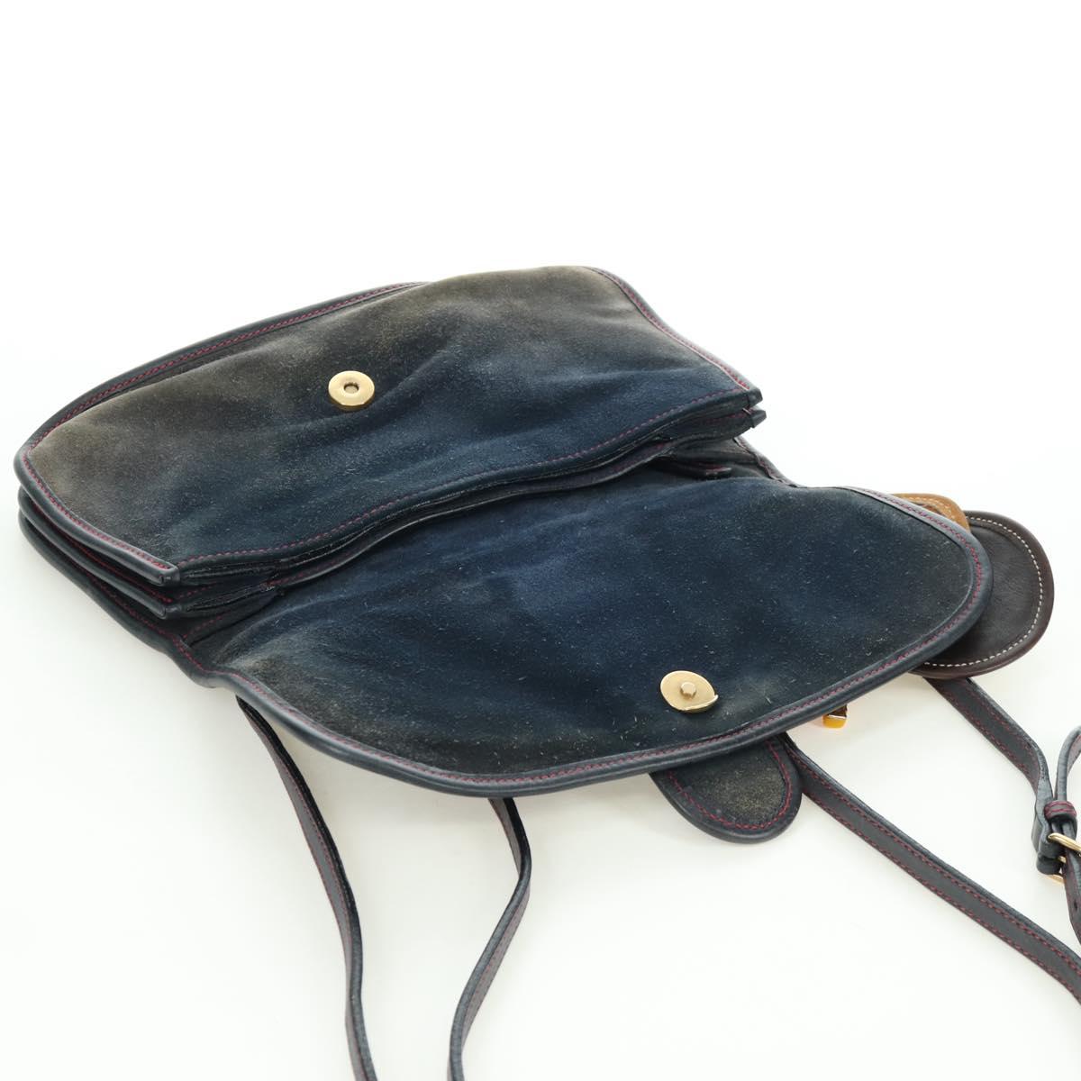 Miu Miu Shoulder Bag Suede Navy Gold Auth ARZ130V