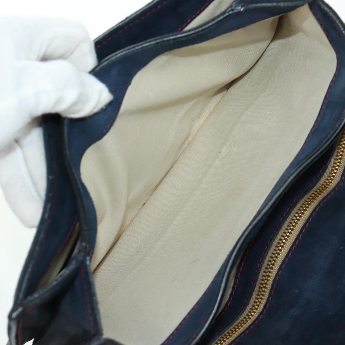 Miu Miu Shoulder Bag Suede Navy Gold Auth ARZ130V