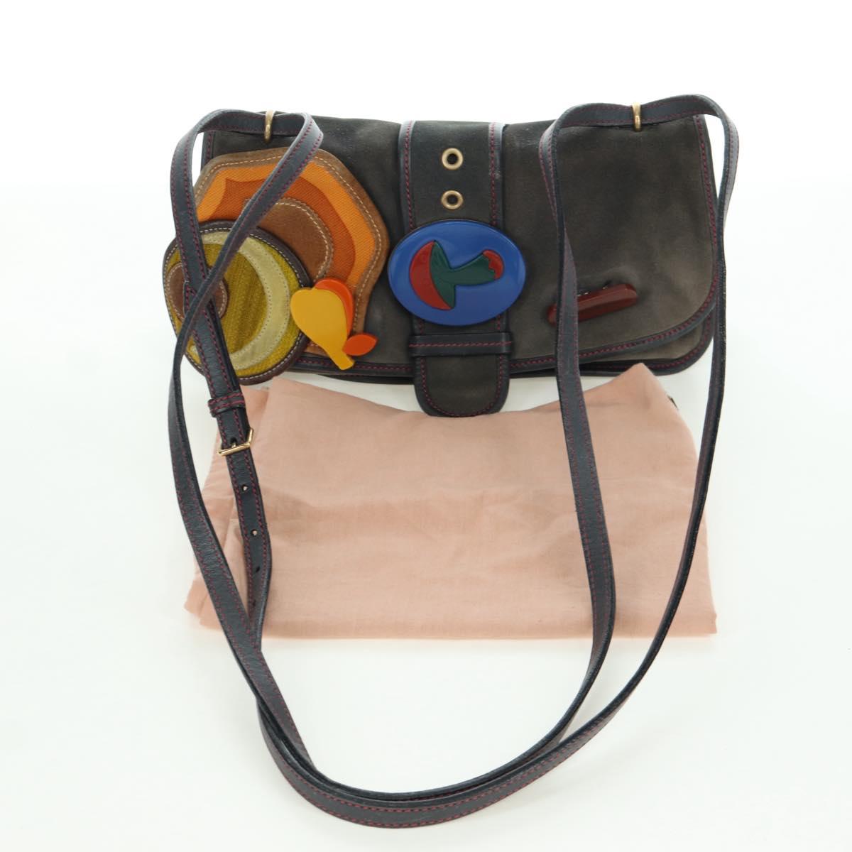 Miu Miu Shoulder Bag Suede Navy Gold Auth ARZ130V