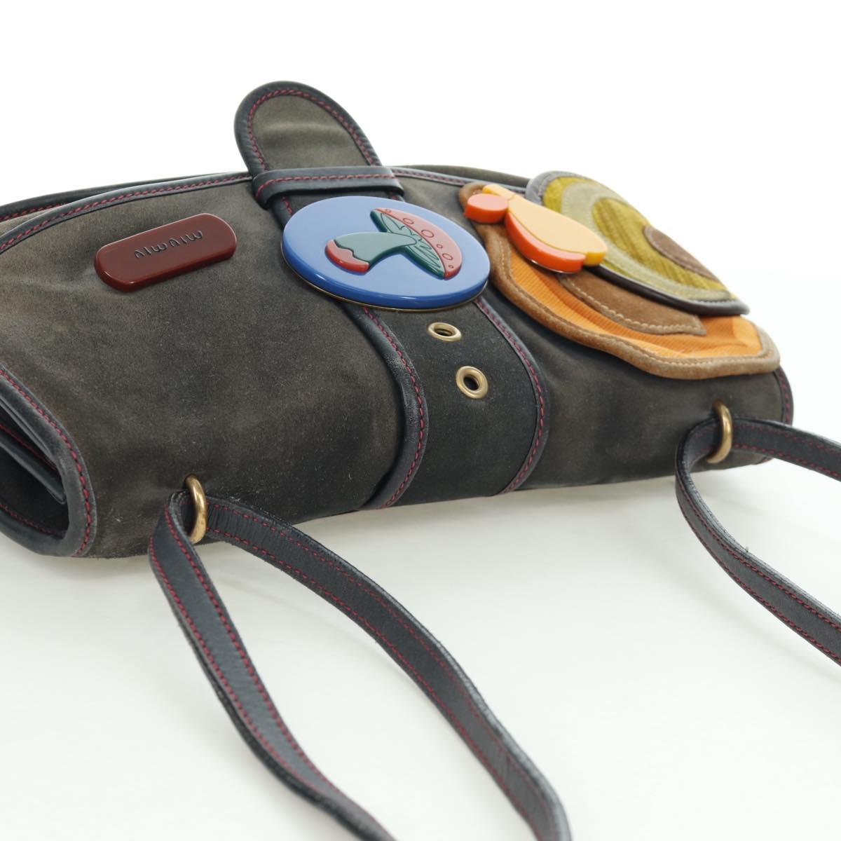 Miu Miu Shoulder Bag Suede Navy Gold Auth ARZ130V