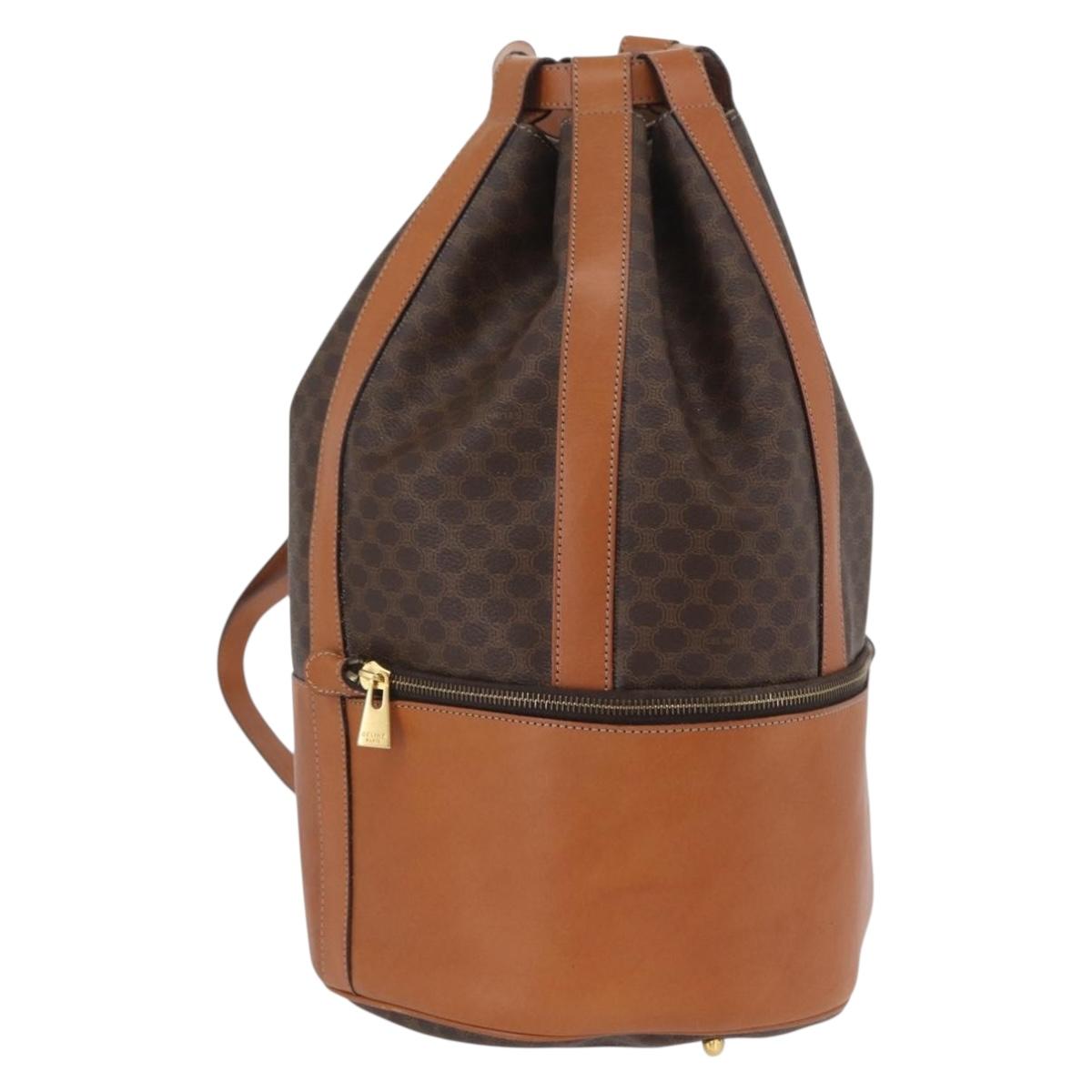 CELINE Macadam Canvas Shoulder Bag PVC Leather Brown Gold Auth ARZ131A