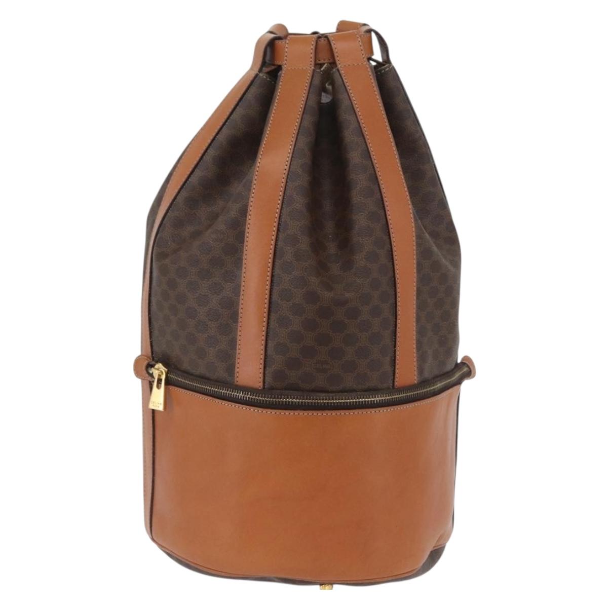 CELINE Macadam Canvas Shoulder Bag PVC Leather Brown Gold Auth ARZ131A