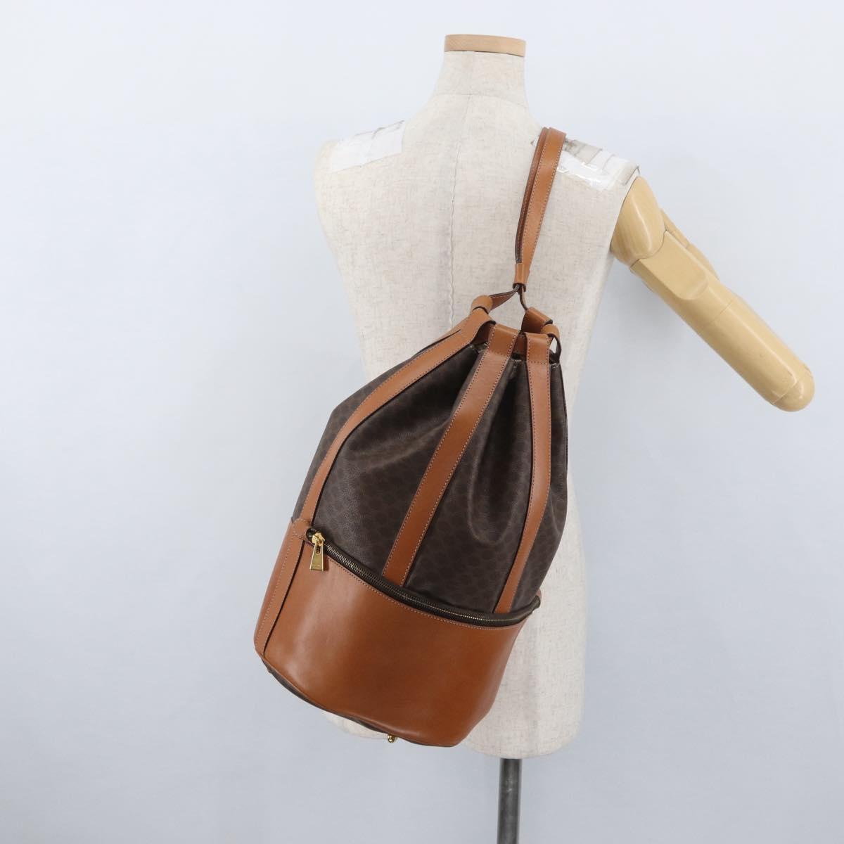 CELINE Macadam Canvas Shoulder Bag PVC Leather Brown Gold Auth ARZ131A
