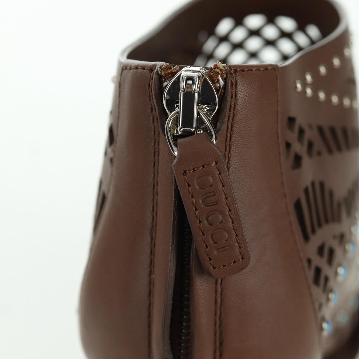 GUCCI High Heels Sandals Leather 35 1/2 Brown Auth ARZ137V