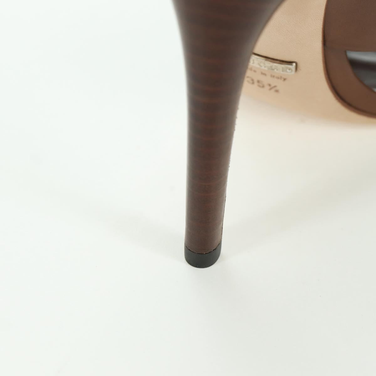 GUCCI High Heels Sandals Leather 35 1/2 Brown Auth ARZ137V