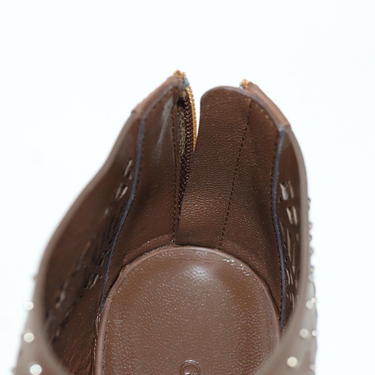 GUCCI High Heels Sandals Leather 35 1/2 Brown Auth ARZ137V