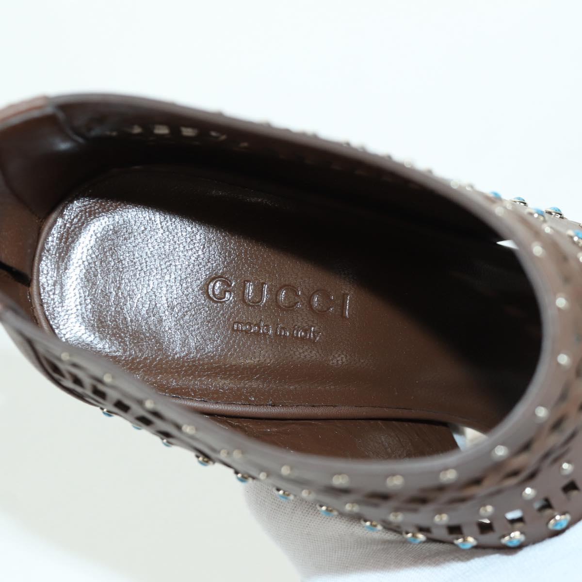 GUCCI High Heels Sandals Leather 35 1/2 Brown Auth ARZ137V