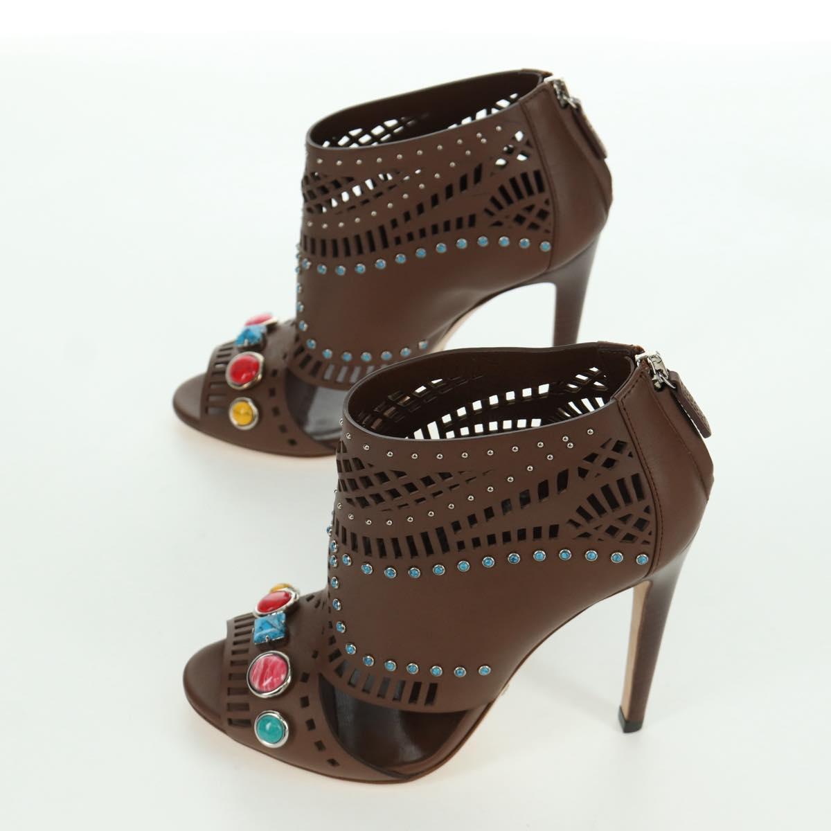 GUCCI High Heels Sandals Leather 35 1/2 Brown Auth ARZ137V