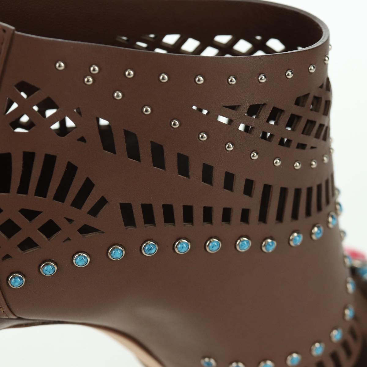 GUCCI High Heels Sandals Leather 35 1/2 Brown Auth ARZ137V