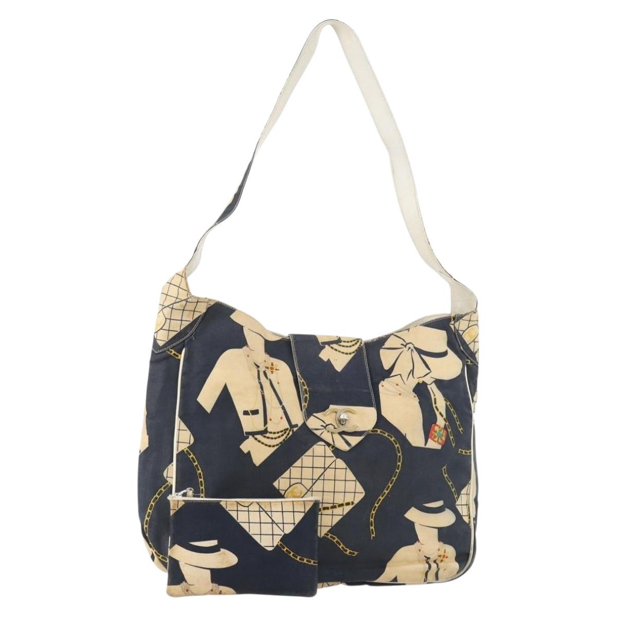 CHANEL Shoulder Bag Canvas Navy Gold CC Auth ARZ138
