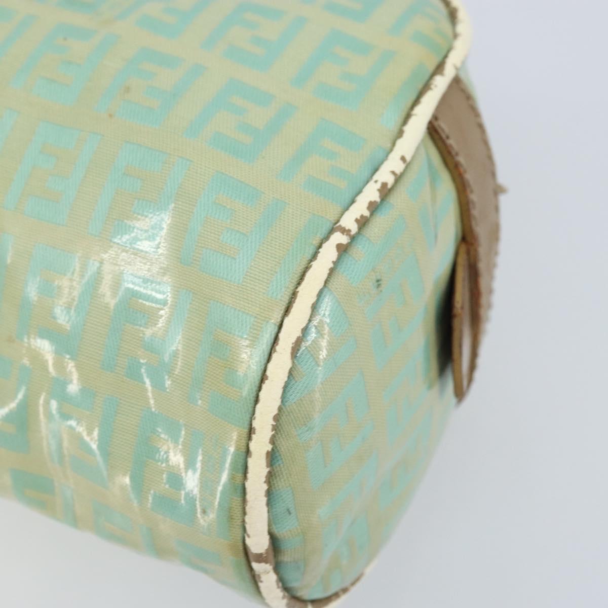 FENDI Zucchino Canvas Hand Bag Coated Canvas Green Gold Auth ARZ139