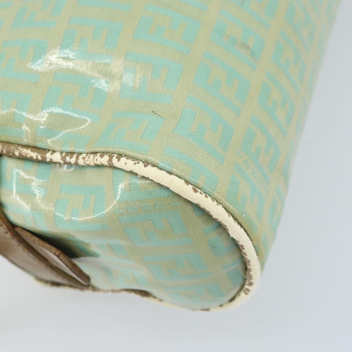 FENDI Zucchino Canvas Hand Bag Coated Canvas Green Gold Auth ARZ139