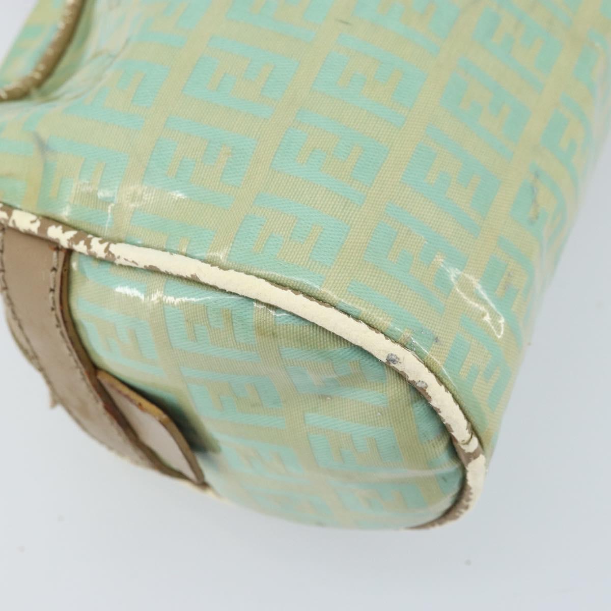 FENDI Zucchino Canvas Hand Bag Coated Canvas Green Gold Auth ARZ139