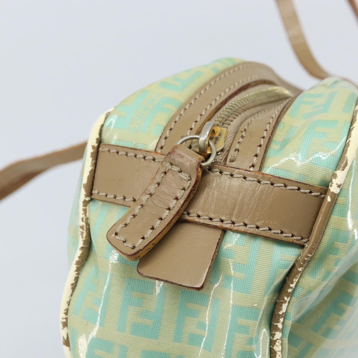 FENDI Zucchino Canvas Hand Bag Coated Canvas Green Gold Auth ARZ139