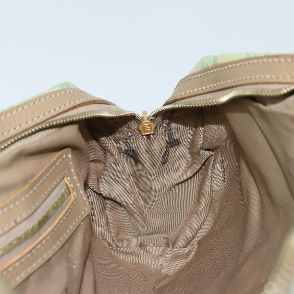 FENDI Zucchino Canvas Hand Bag Coated Canvas Green Gold Auth ARZ139
