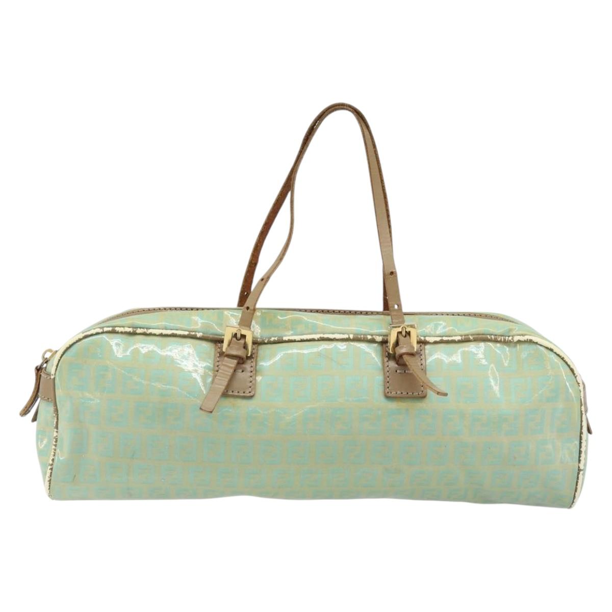 FENDI Zucchino Canvas Hand Bag Coated Canvas Green Gold Auth ARZ139
