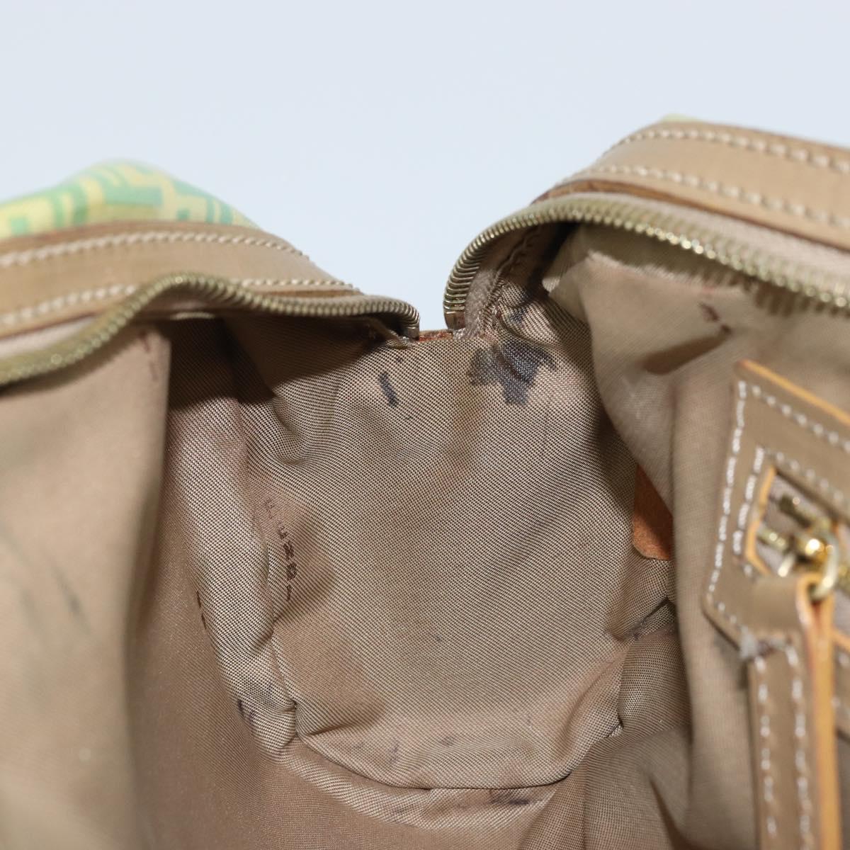 FENDI Zucchino Canvas Hand Bag Coated Canvas Green Gold Auth ARZ139