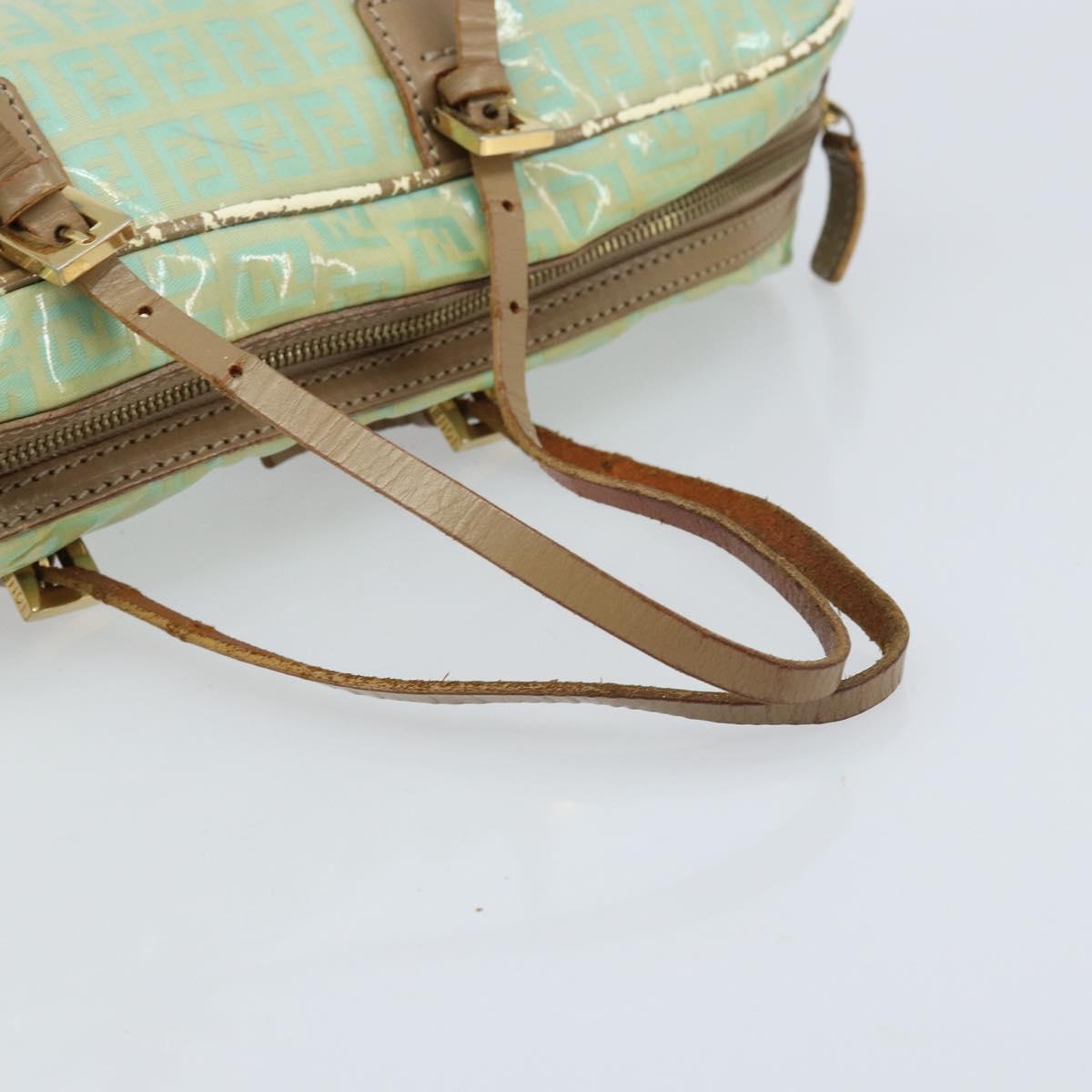 FENDI Zucchino Canvas Hand Bag Coated Canvas Green Gold Auth ARZ139