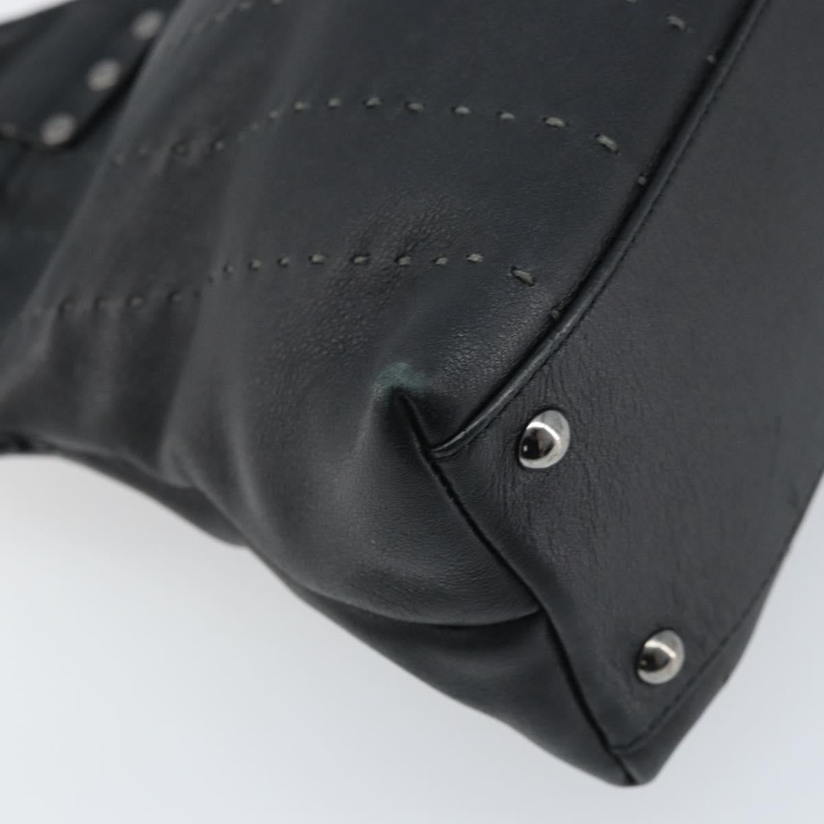 Salvatore Ferragamo Hand Bag Leather Black Silver Auth ARZ140