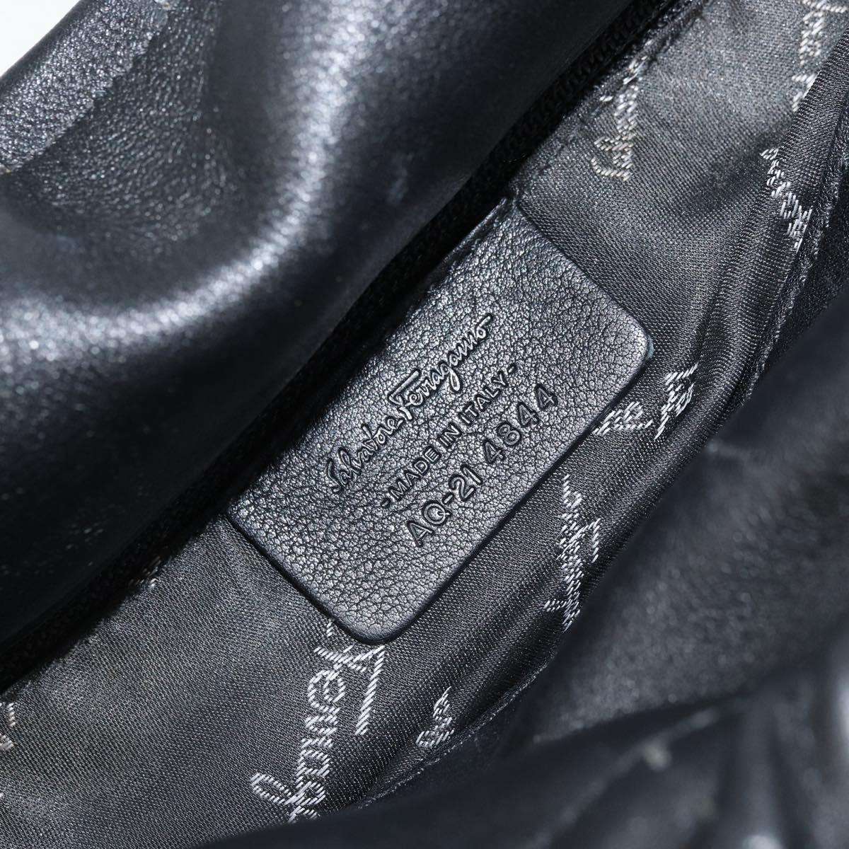 Salvatore Ferragamo Hand Bag Leather Black Silver Auth ARZ140