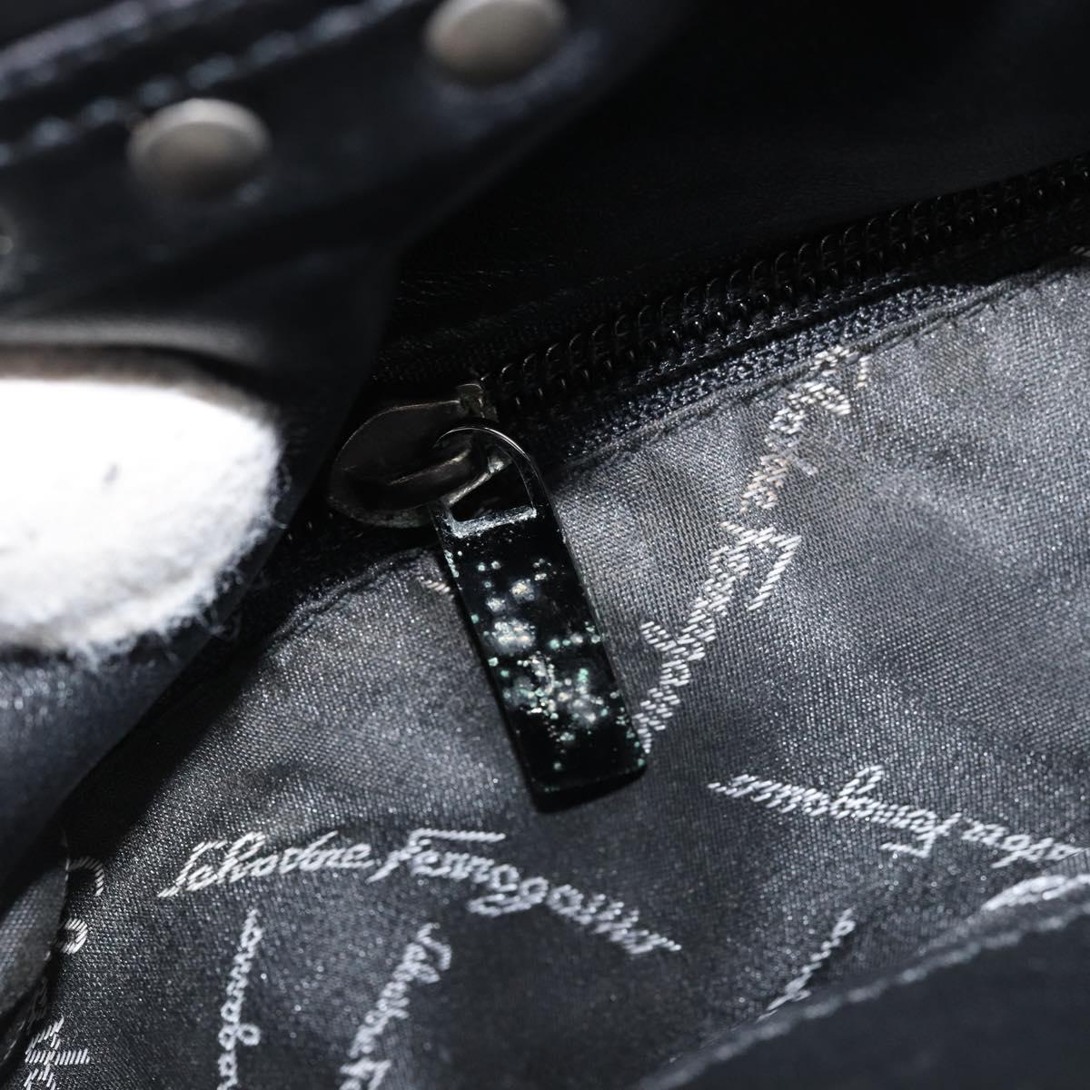 Salvatore Ferragamo Hand Bag Leather Black Silver Auth ARZ140