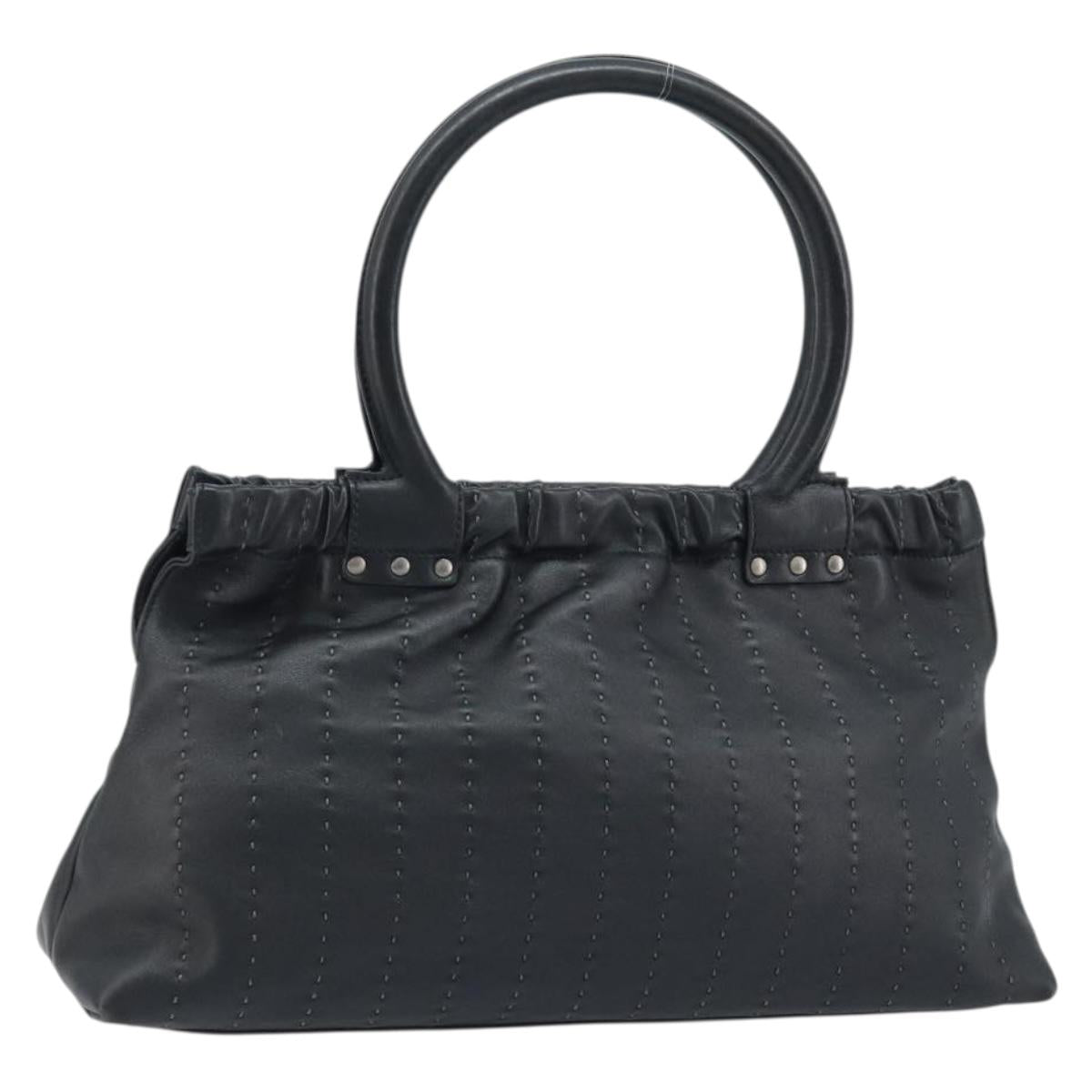 Salvatore Ferragamo Hand Bag Leather Black Silver Auth ARZ140