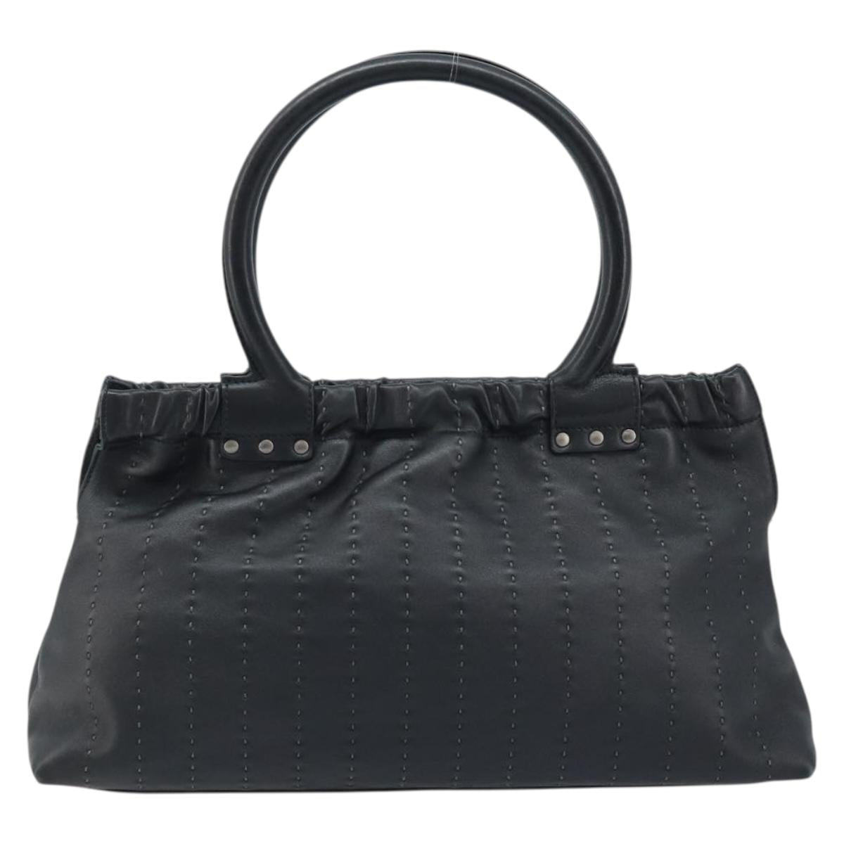 Salvatore Ferragamo Hand Bag Leather Black Silver Auth ARZ140