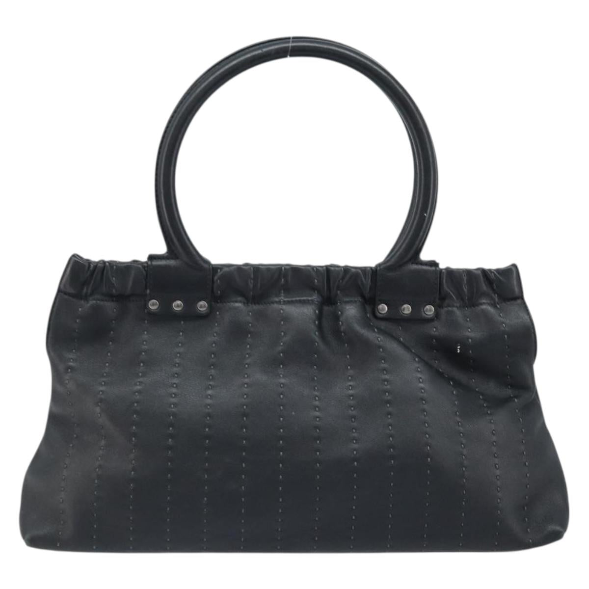 Salvatore Ferragamo Hand Bag Leather Black Silver Auth ARZ140