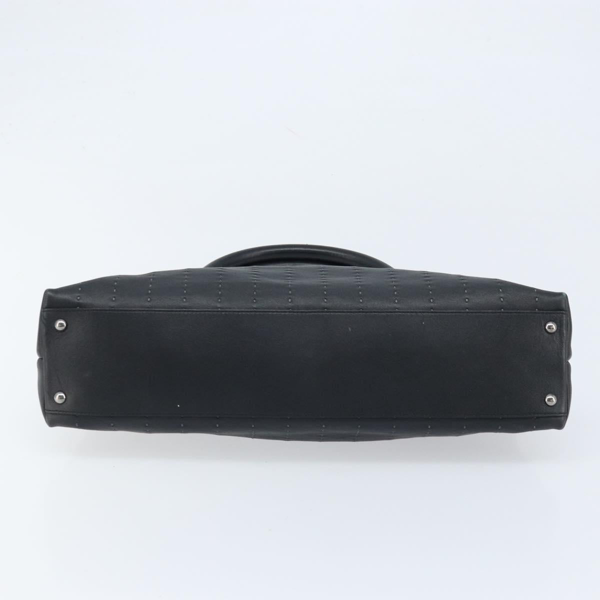 Salvatore Ferragamo Hand Bag Leather Black Silver Auth ARZ140