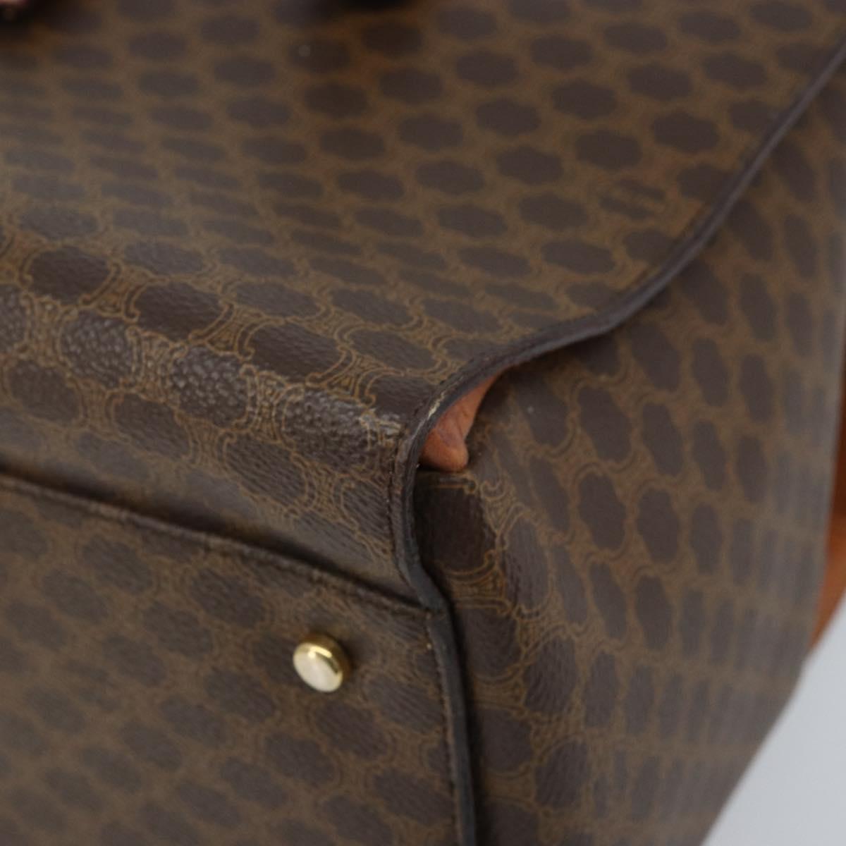 CELINE Macadam Canvas Hand Bag PVC Leather Brown Gold Auth ARZ141