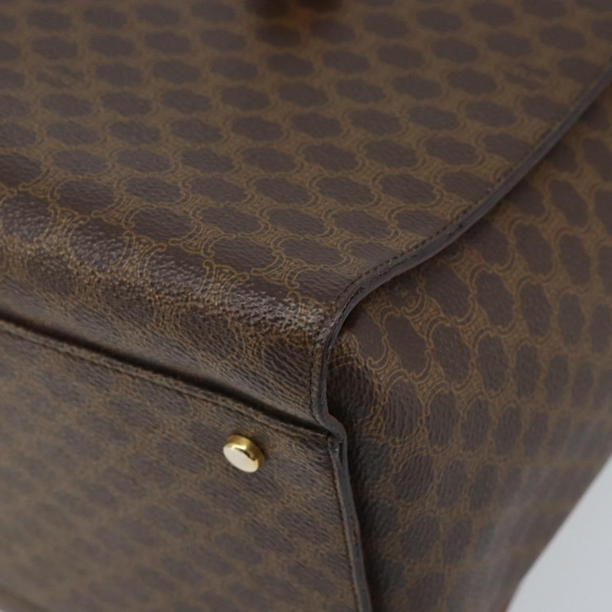 CELINE Macadam Canvas Hand Bag PVC Leather Brown Gold Auth ARZ141