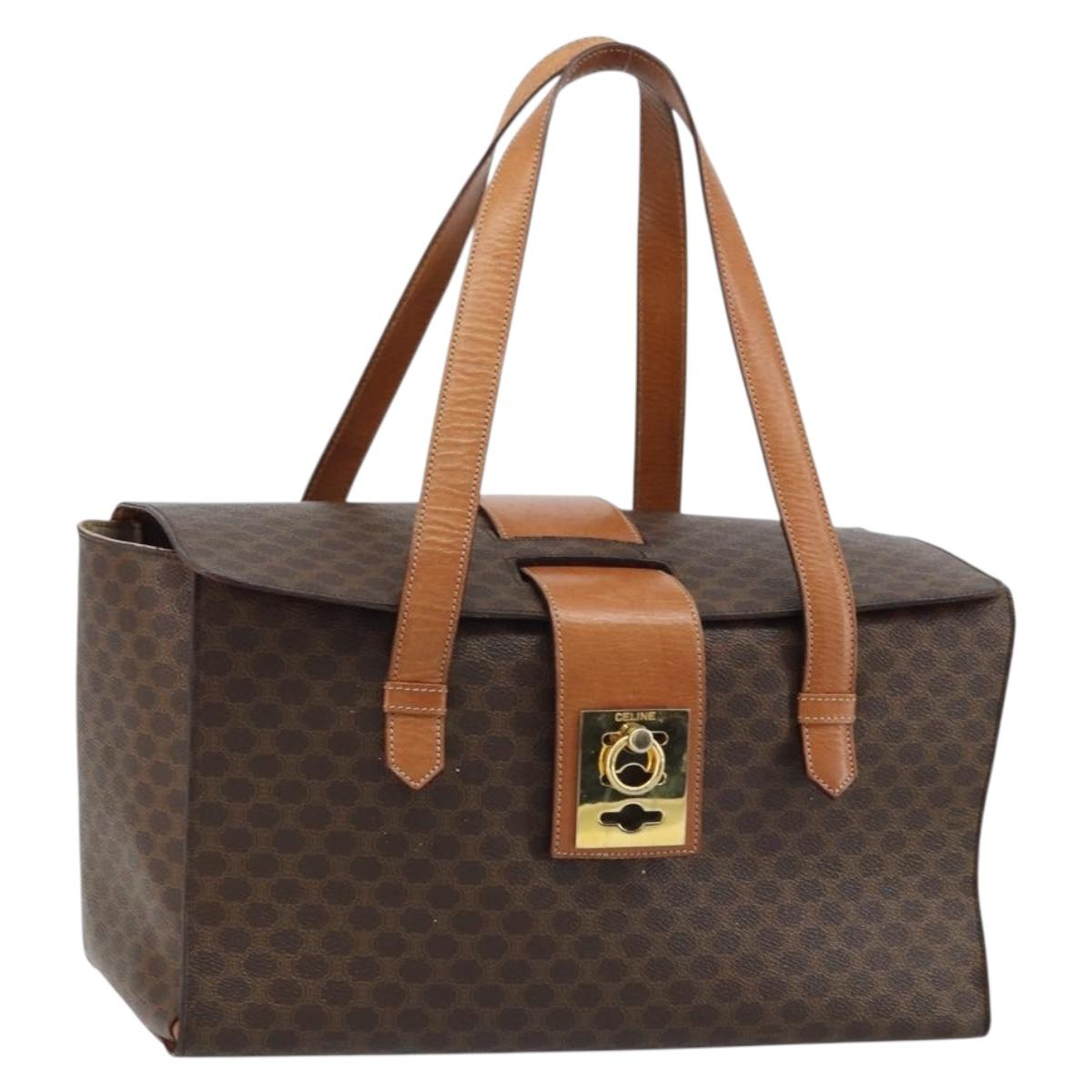 CELINE Macadam Canvas Hand Bag PVC Leather Brown Gold Auth ARZ141