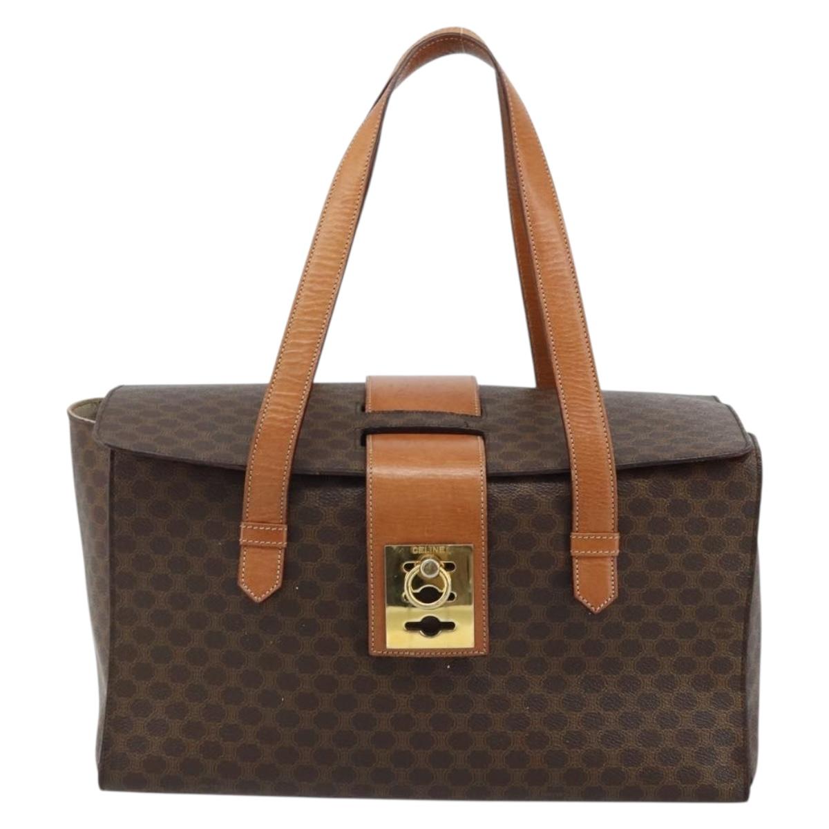 CELINE Macadam Canvas Hand Bag PVC Leather Brown Gold Auth ARZ141