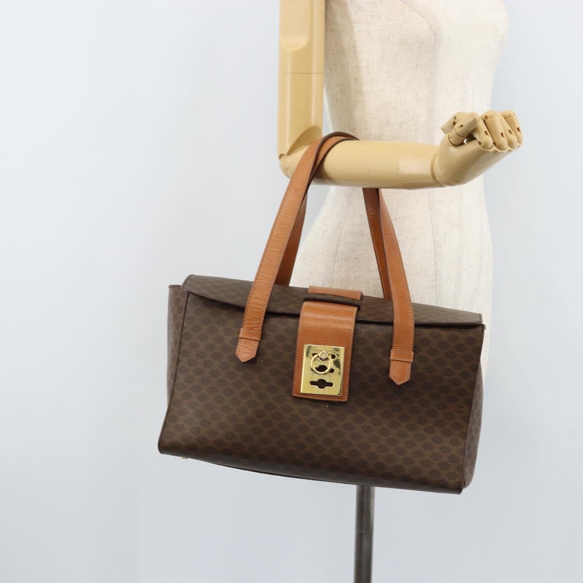 CELINE Macadam Canvas Hand Bag PVC Leather Brown Gold Auth ARZ141