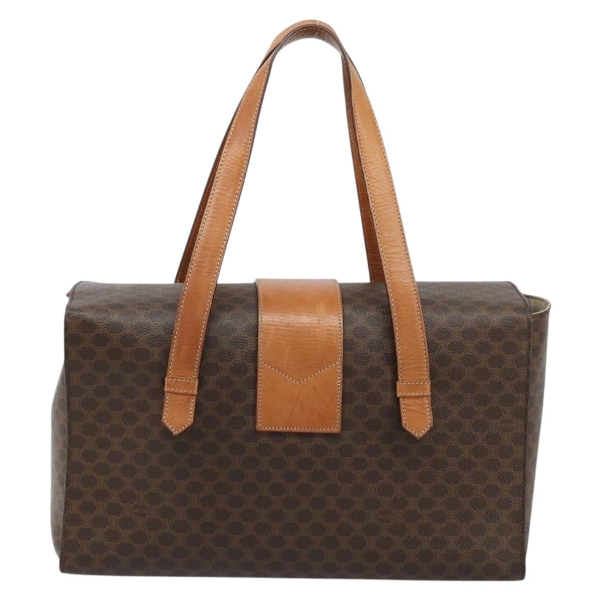 CELINE Macadam Canvas Hand Bag PVC Leather Brown Gold Auth ARZ141