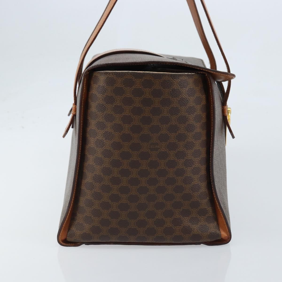 CELINE Macadam Canvas Hand Bag PVC Leather Brown Gold Auth ARZ141