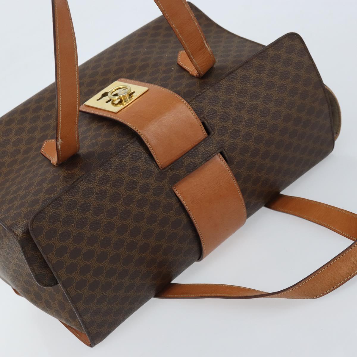 CELINE Macadam Canvas Hand Bag PVC Leather Brown Gold Auth ARZ141