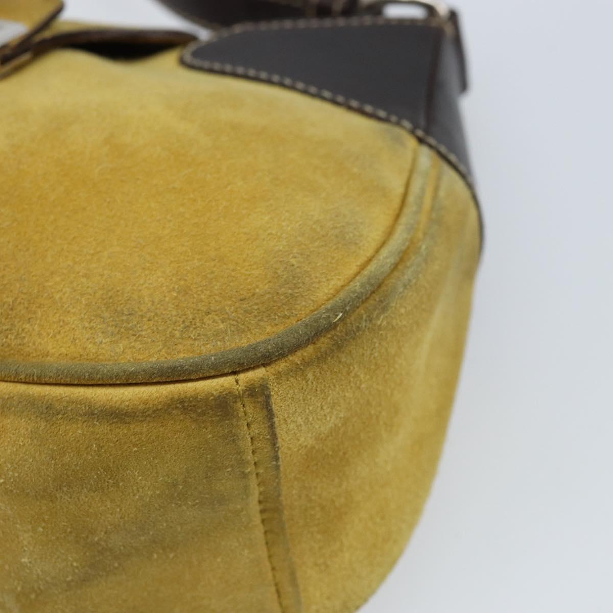 PRADA Shoulder Bag Suede Yellow Silver Auth ARZ148