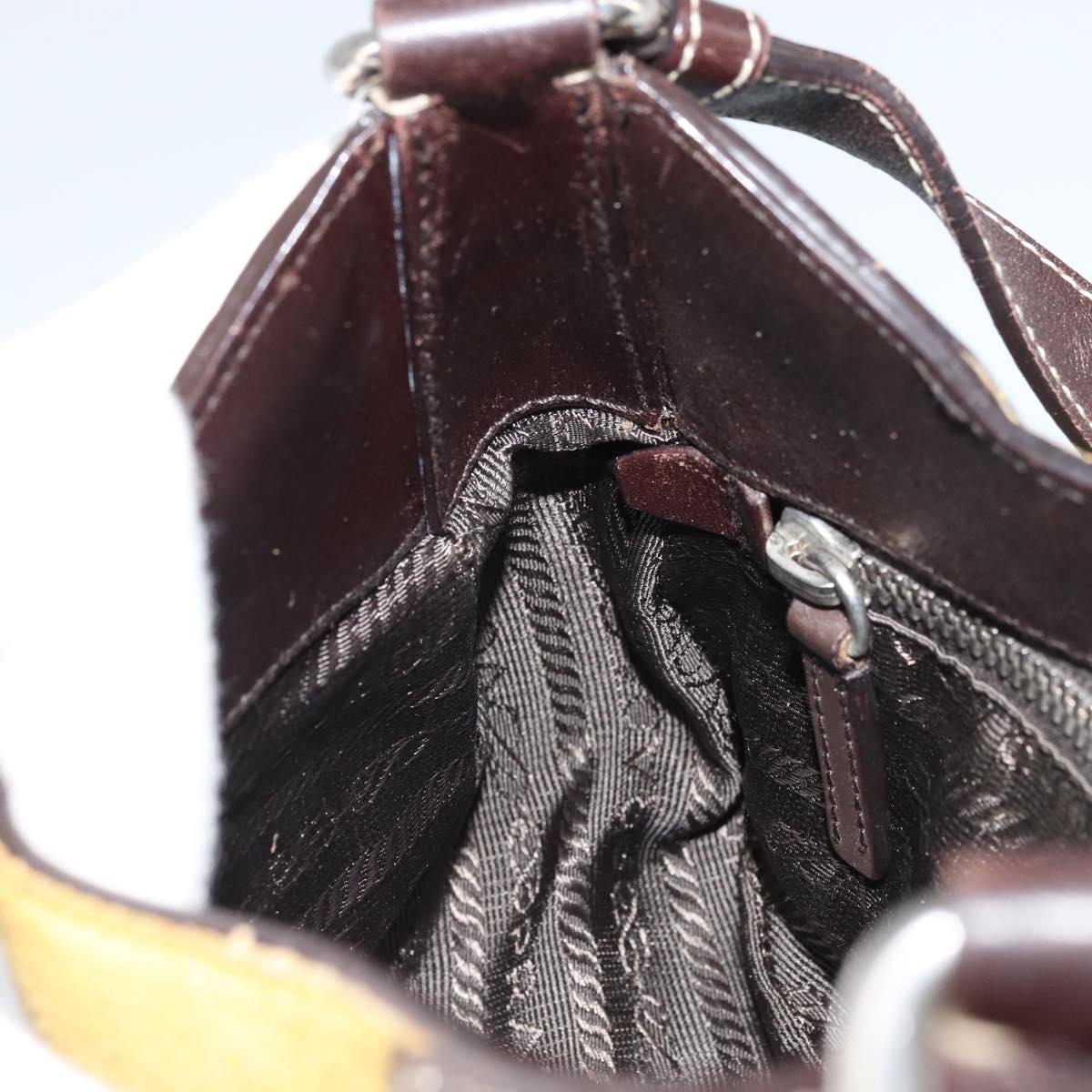 PRADA Shoulder Bag Suede Yellow Silver Auth ARZ148