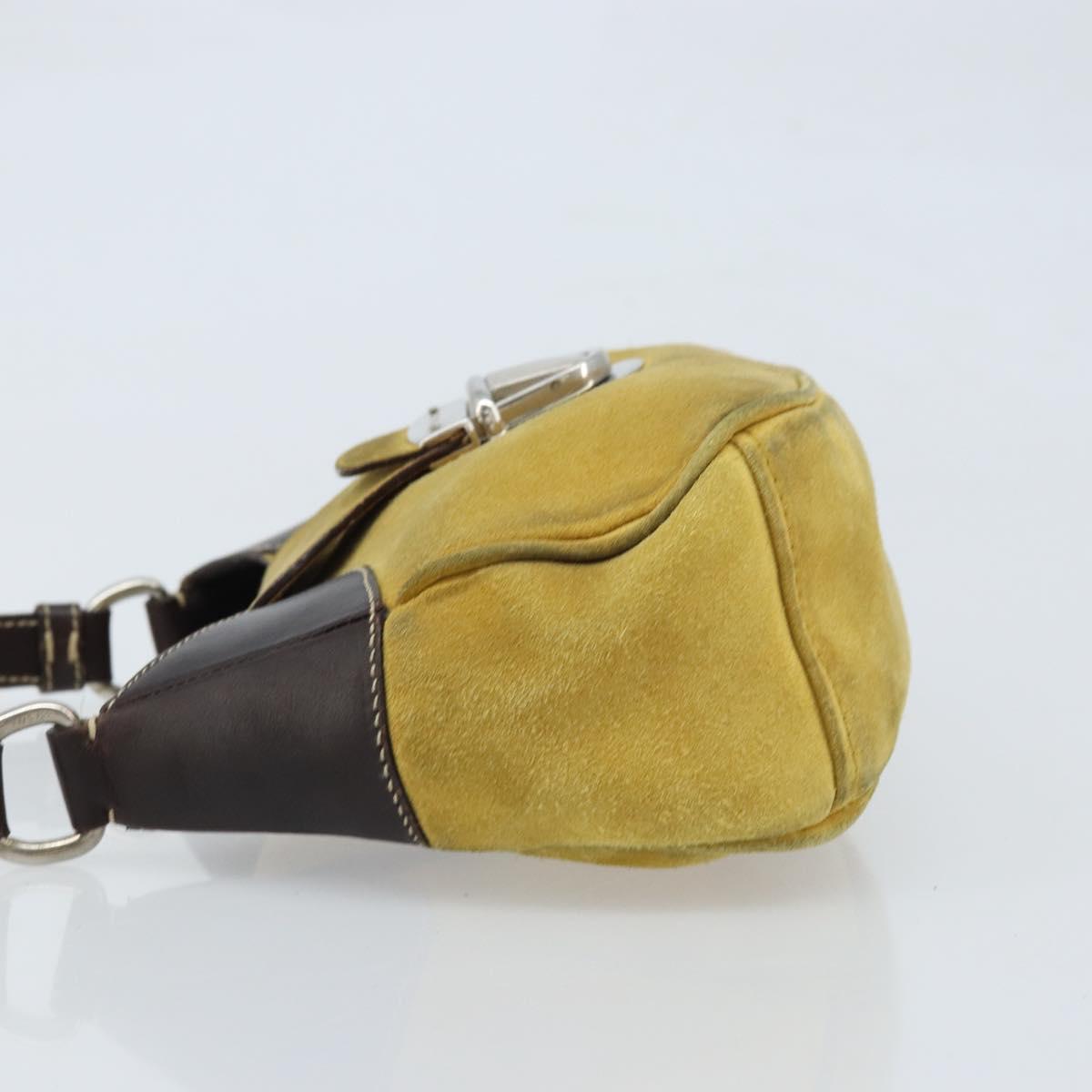 PRADA Shoulder Bag Suede Yellow Silver Auth ARZ148