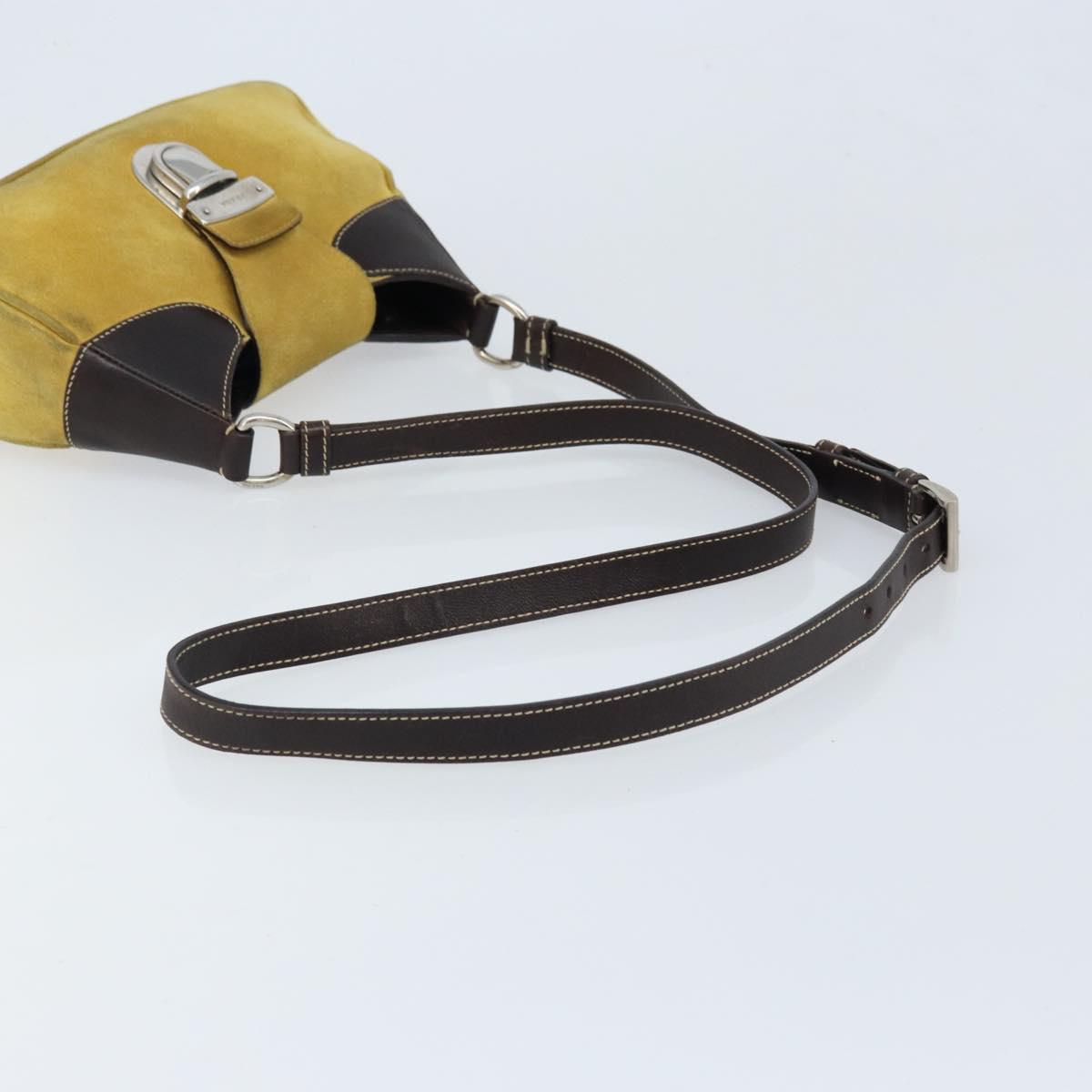 PRADA Shoulder Bag Suede Yellow Silver Auth ARZ148